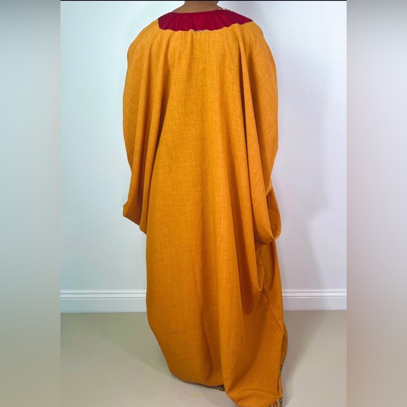 Handmade Burnt Yellow Dashiki Detail Maxi Kaftan Oversized Dress - Picture 12 of 12